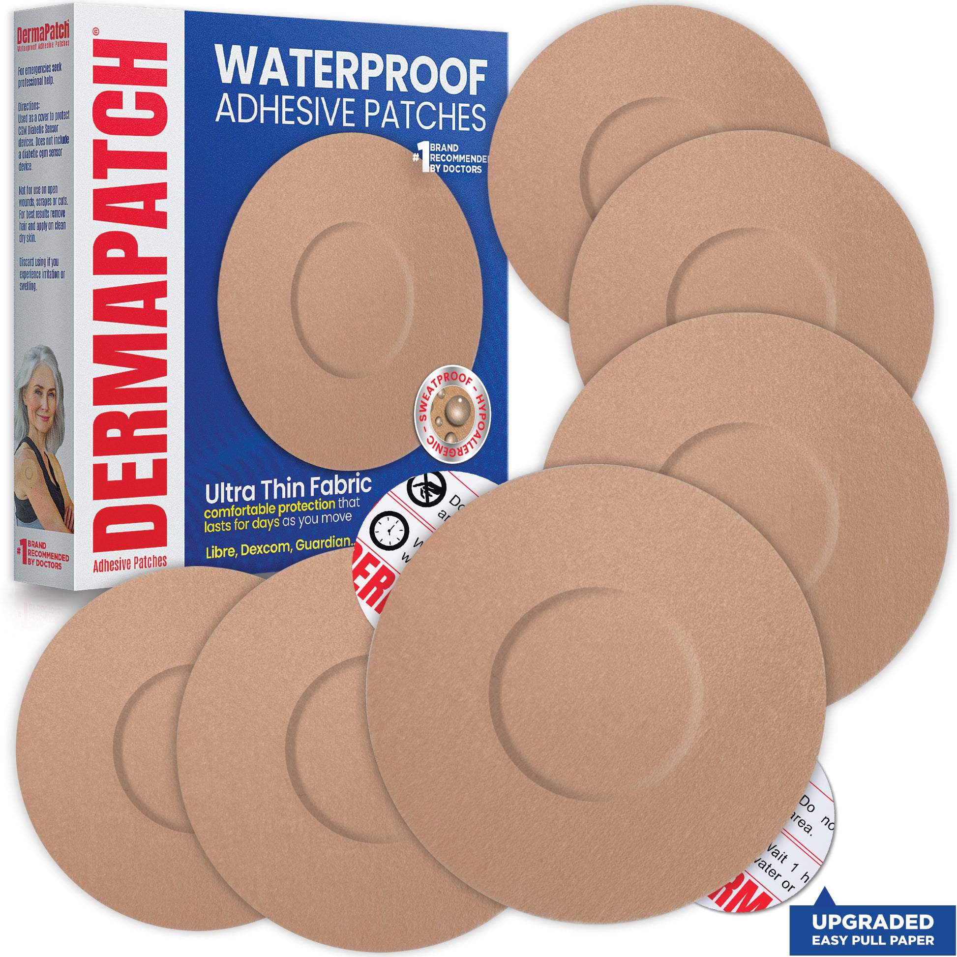 DERMAPATCH® CGM Adhesive Waterproof Patches - Tan/Beige Patches (25 Pack)