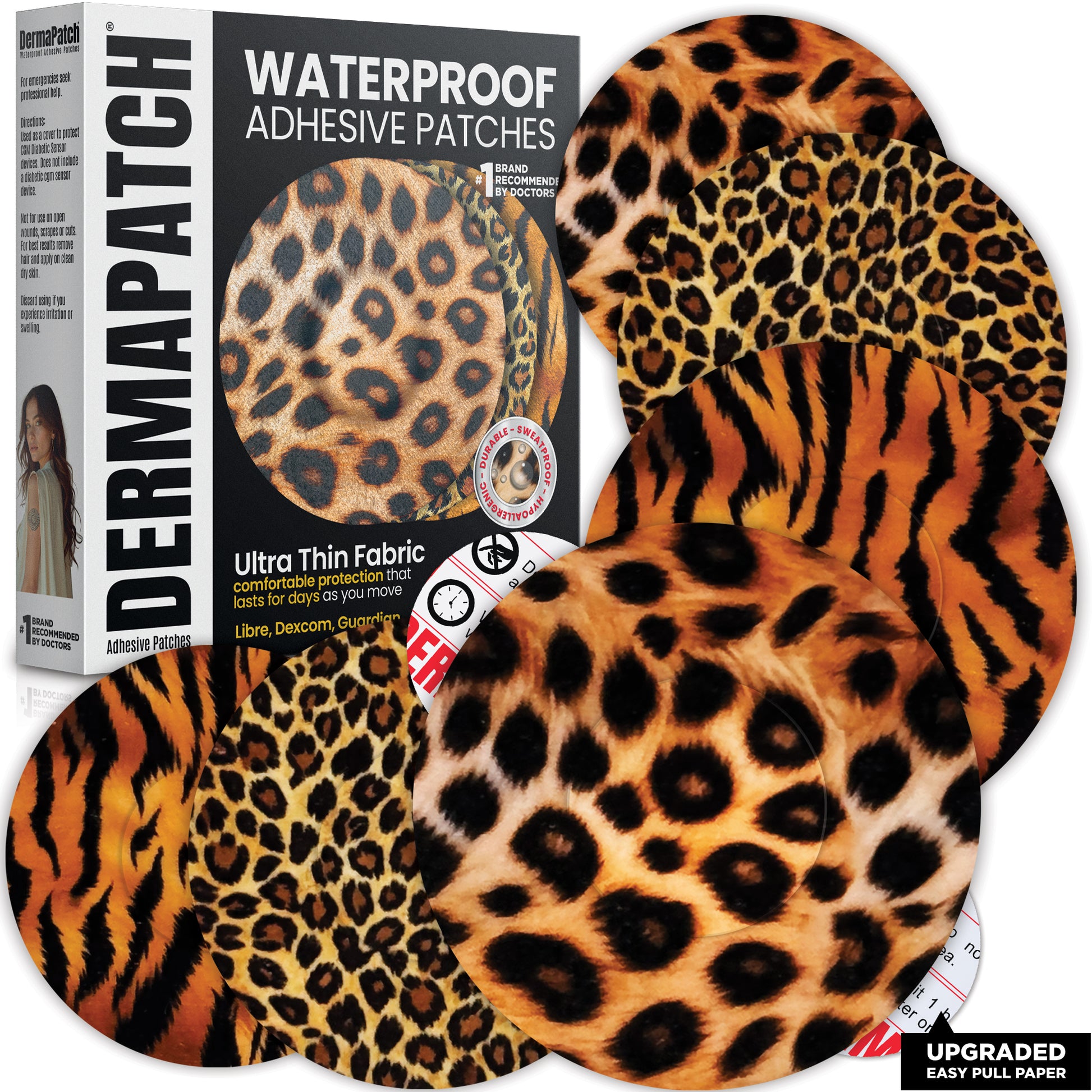 DERMAPATCH® CGM Adhesive Waterproof Patches - Animal Skin Print Patches (25 Pack)