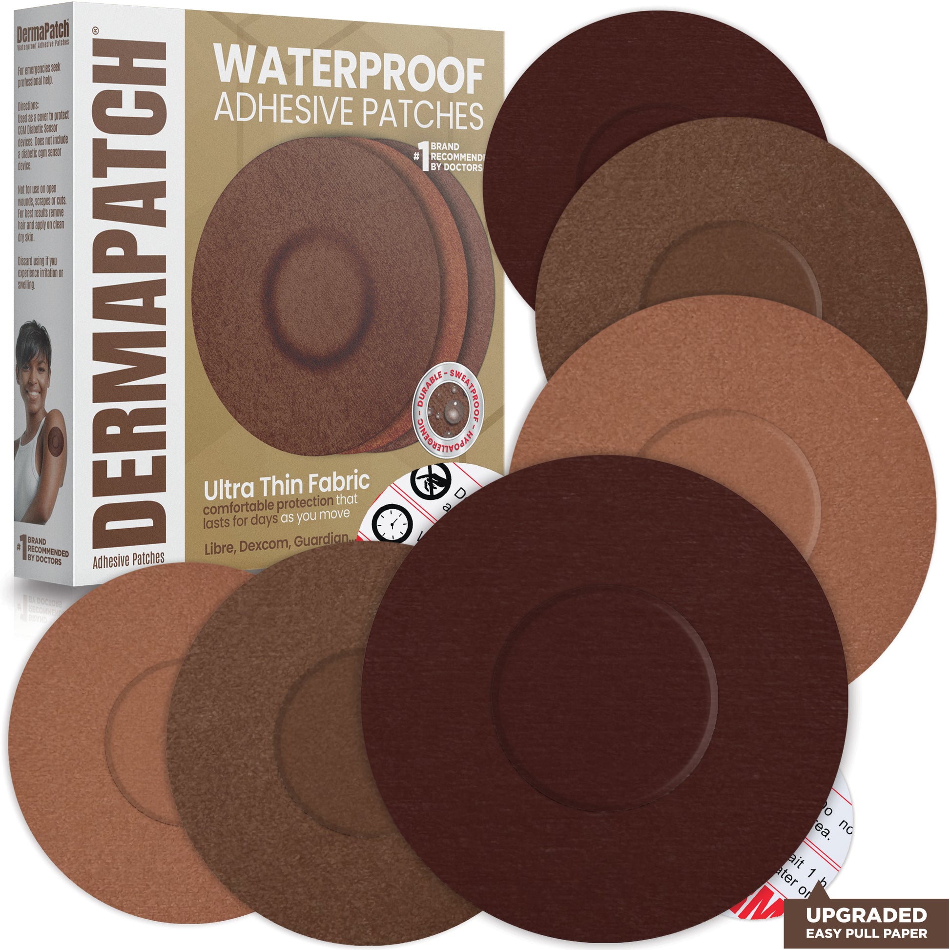 DERMAPATCH® CGM Adhesive Waterproof Patches - Brown Tone Patches (25 Pack)