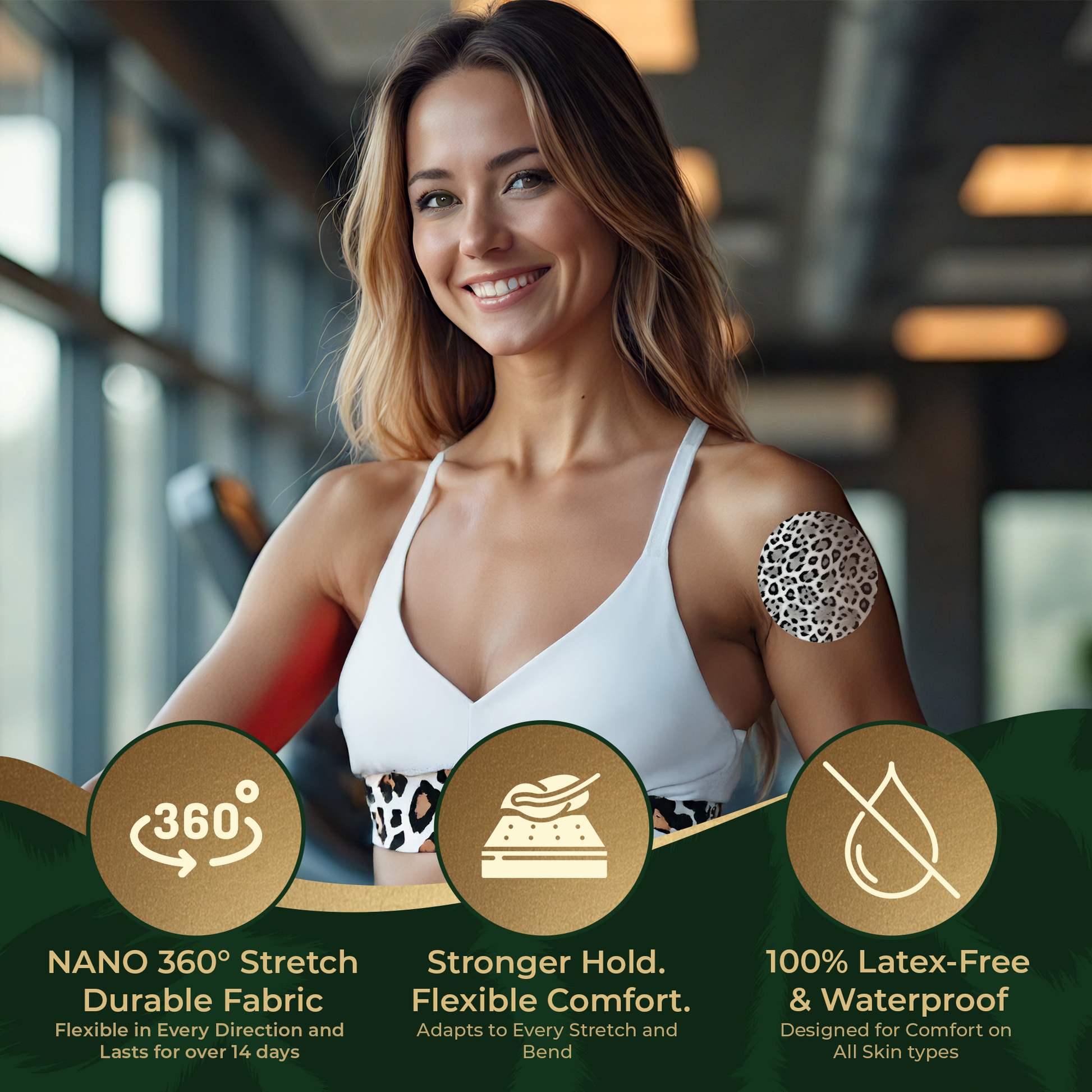 DermaPatch® White Animal Skin Patterns CGM Sensor Covers – Waterproof Adhesive Patches for Libre 3, Libre 2 & Dexcom G7/G6 (No Glue Center, 14-Day Hold) - 20 Pack