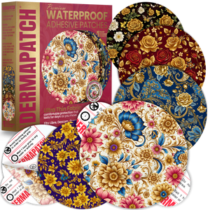 DermaPatch® Floral CGM Sensor Covers – Waterproof Adhesive Patches for Libre 3, Libre 2 & Dexcom G7/G6 (No Glue Center, 14-Day Hold) - 20 Pack