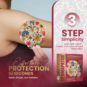 DermaPatch® Floral CGM Sensor Covers – Waterproof Adhesive Patches for Libre 3, Libre 2 & Dexcom G7/G6 (No Glue Center, 14-Day Hold) - 20 Pack