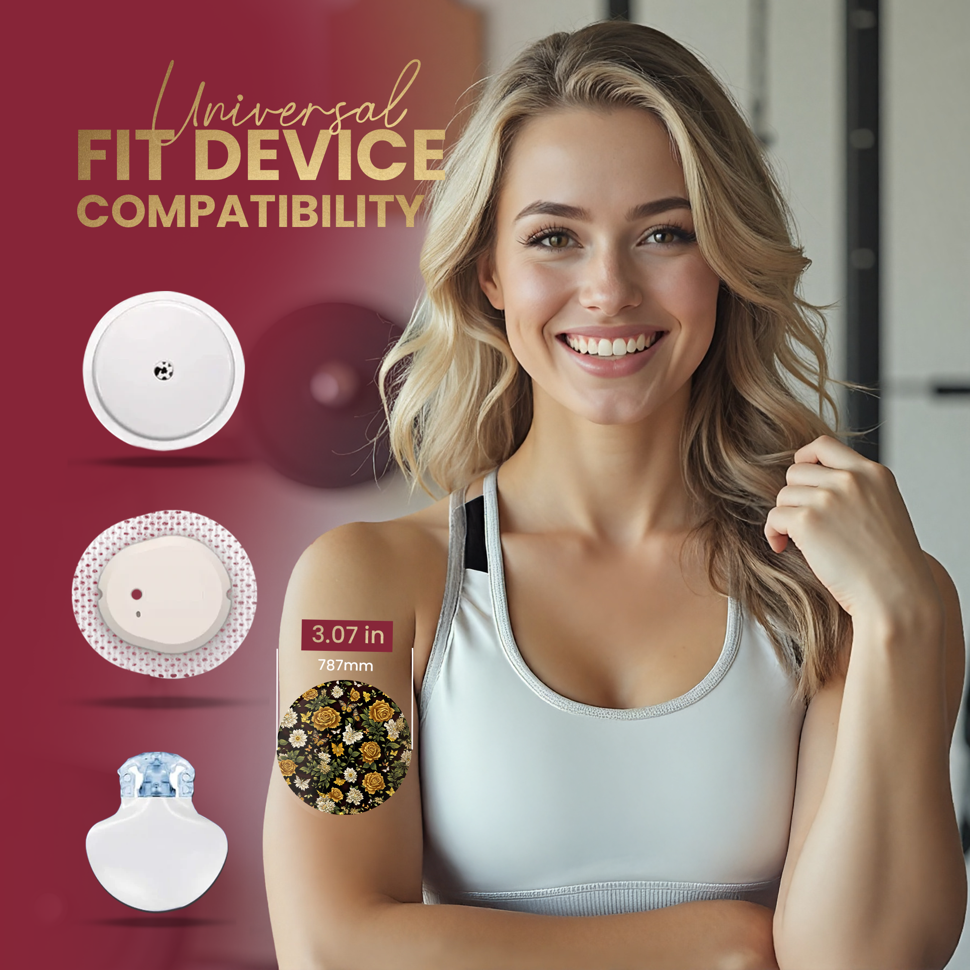 DermaPatch® Floral CGM Sensor Covers – Waterproof Adhesive Patches for Libre 3, Libre 2 & Dexcom G7/G6 (No Glue Center, 14-Day Hold) - 20 Pack