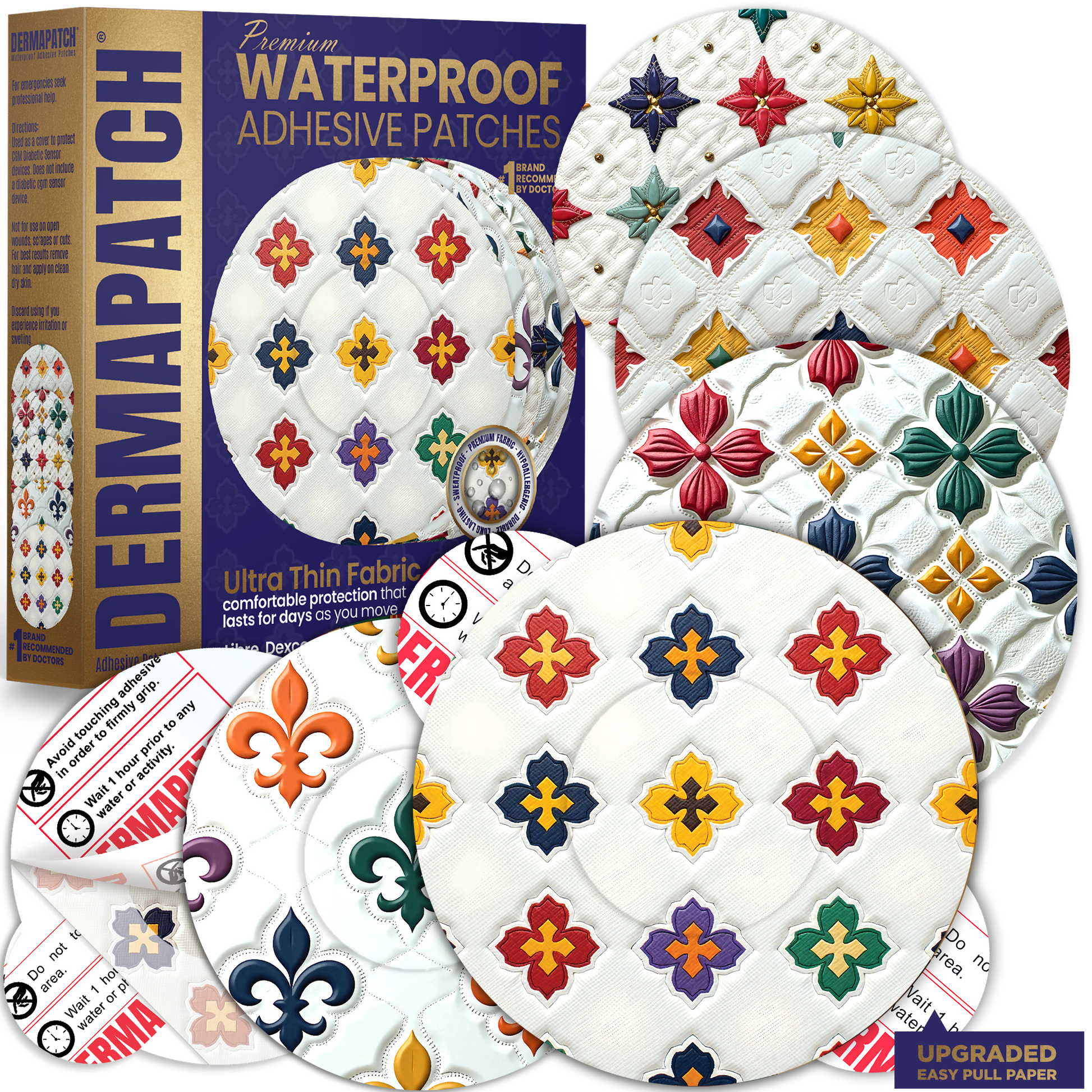 DermaPatch® Luxury Design CGM Sensor Covers – Waterproof Adhesive Patches for Libre 3, Libre 2 & Dexcom G7/G6 (No Glue Center, 14-Day Hold) - 20 Pack