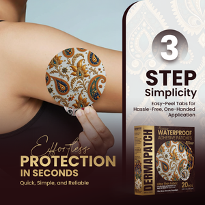 DermaPatch® Paisley CGM Sensor Covers – Waterproof Adhesive Patches for Libre 3, Libre 2 & Dexcom G7/G6 (No Glue Center, 14-Day Hold) - 20 Pack