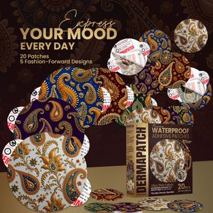 DermaPatch® Paisley CGM Sensor Covers – Waterproof Adhesive Patches for Libre 3, Libre 2 & Dexcom G7/G6 (No Glue Center, 14-Day Hold) - 20 Pack