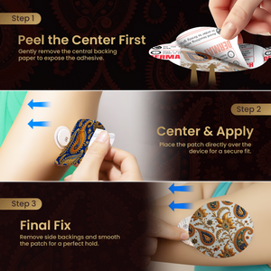 DermaPatch® Paisley CGM Sensor Covers – Waterproof Adhesive Patches for Libre 3, Libre 2 & Dexcom G7/G6 (No Glue Center, 14-Day Hold) - 20 Pack