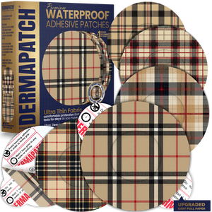 DermaPatch® Luxury Plaid CGM Sensor Covers – Waterproof Adhesive Patches for Libre 3, Libre 2 & Dexcom G7/G6 (No Glue Center, 14-Day Hold) - 20 Pack