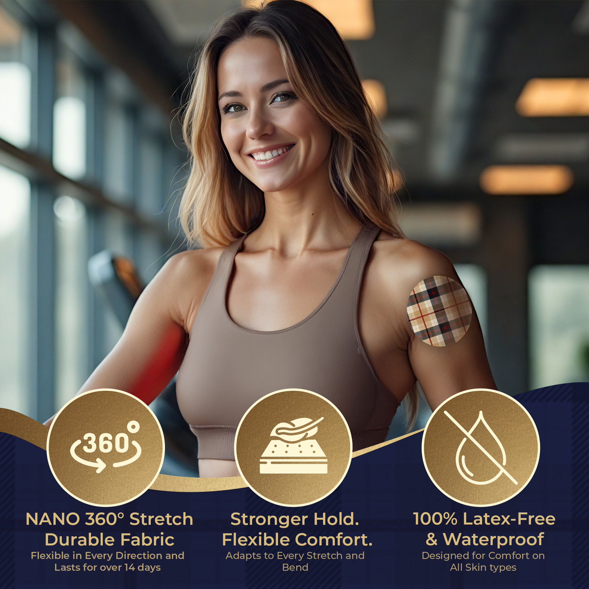 DermaPatch® Luxury Plaid CGM Sensor Covers – Waterproof Adhesive Patches for Libre 3, Libre 2 & Dexcom G7/G6 (No Glue Center, 14-Day Hold) - 20 Pack