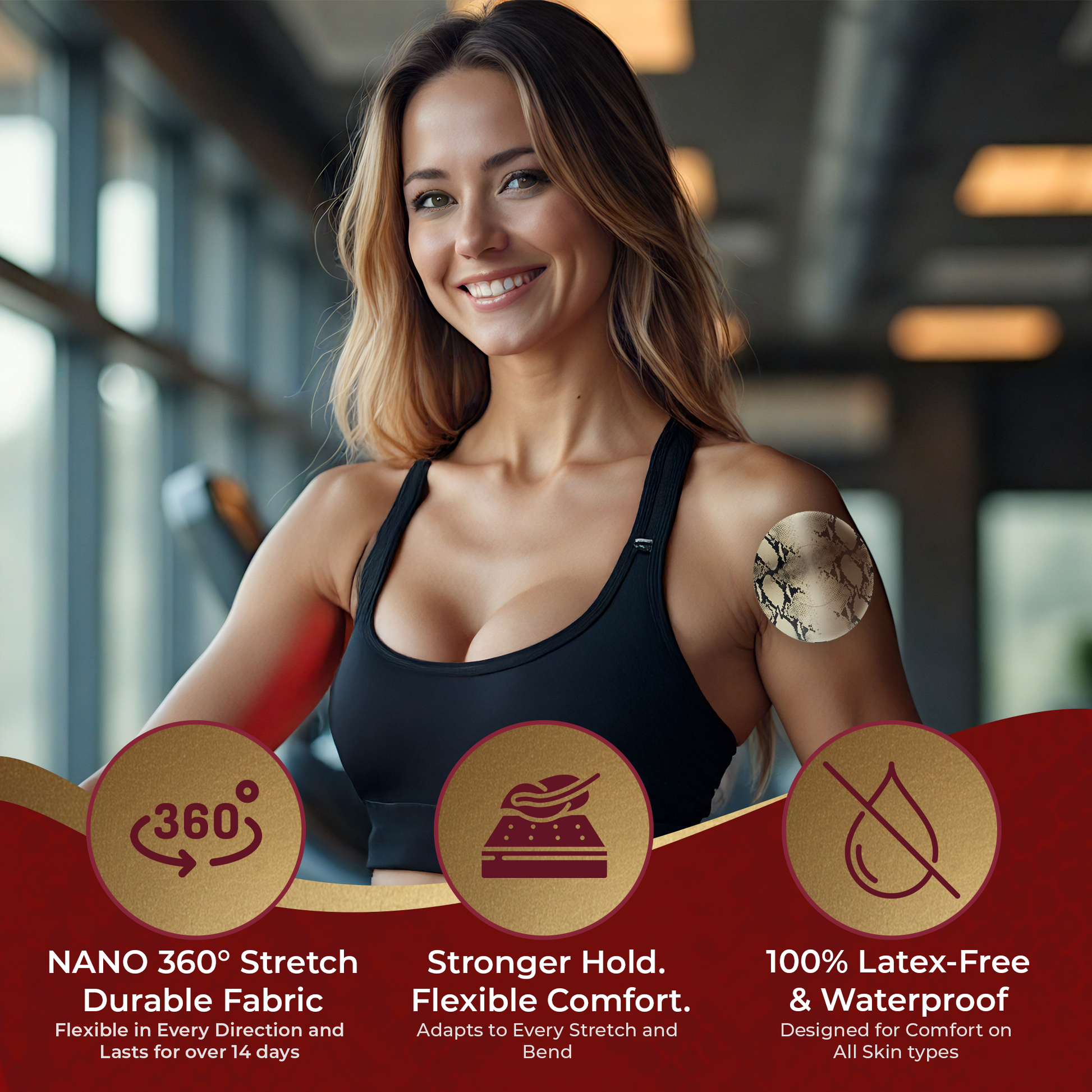 DermaPatch® Snake Skin CGM Sensor Covers – Waterproof Adhesive Patches for Libre 3, Libre 2 & Dexcom G7/G6 (No Glue Center, 14-Day Hold) - 20 Pack