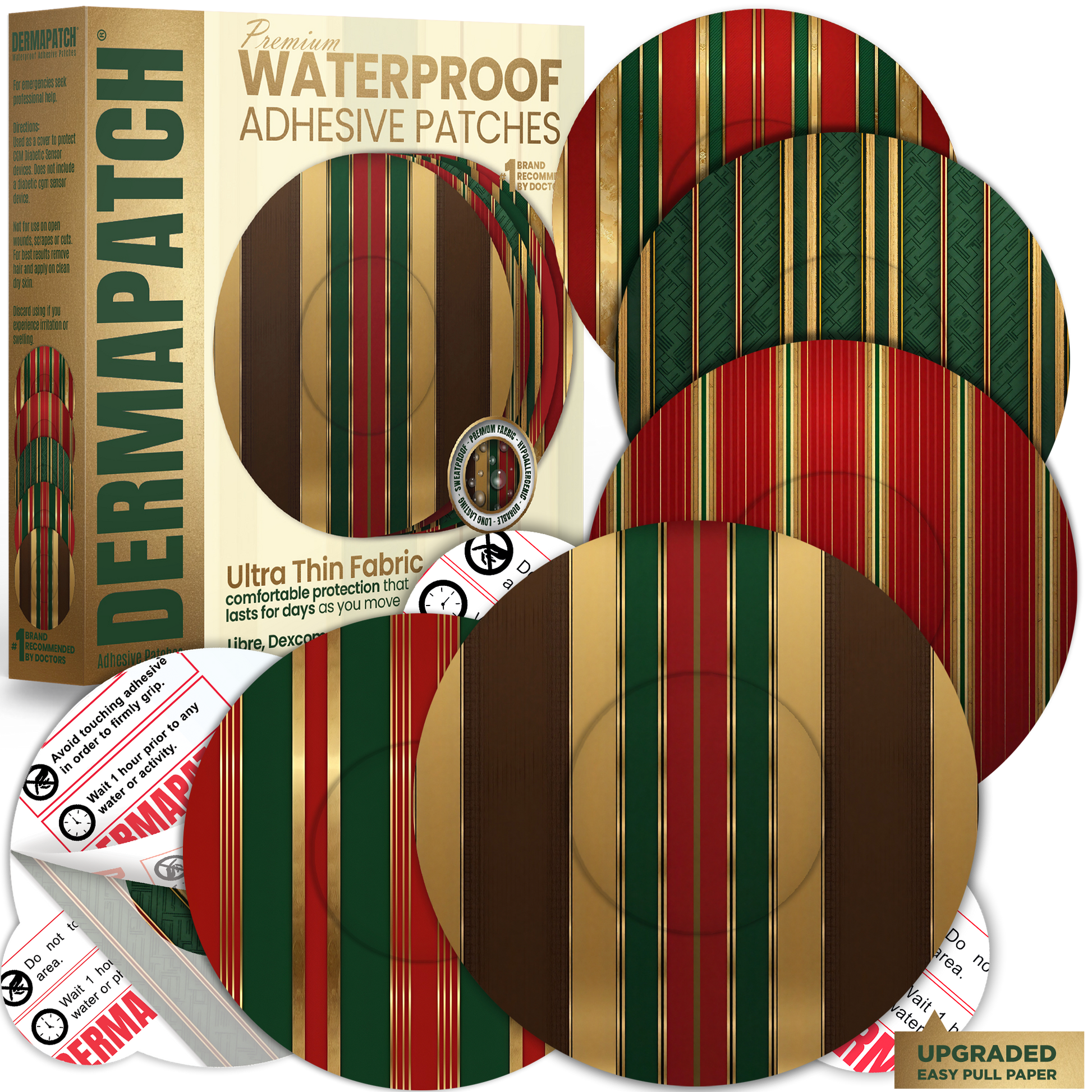 DermaPatch® Luxury Fashion CGM Sensor Covers – Waterproof Adhesive Patches for Libre 3, Libre 2 & Dexcom G7/G6 (No Glue Center, 14-Day Hold) - 20 Pack