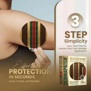 DermaPatch® Luxury Fashion CGM Sensor Covers – Waterproof Adhesive Patches for Libre 3, Libre 2 & Dexcom G7/G6 (No Glue Center, 14-Day Hold) - 20 Pack