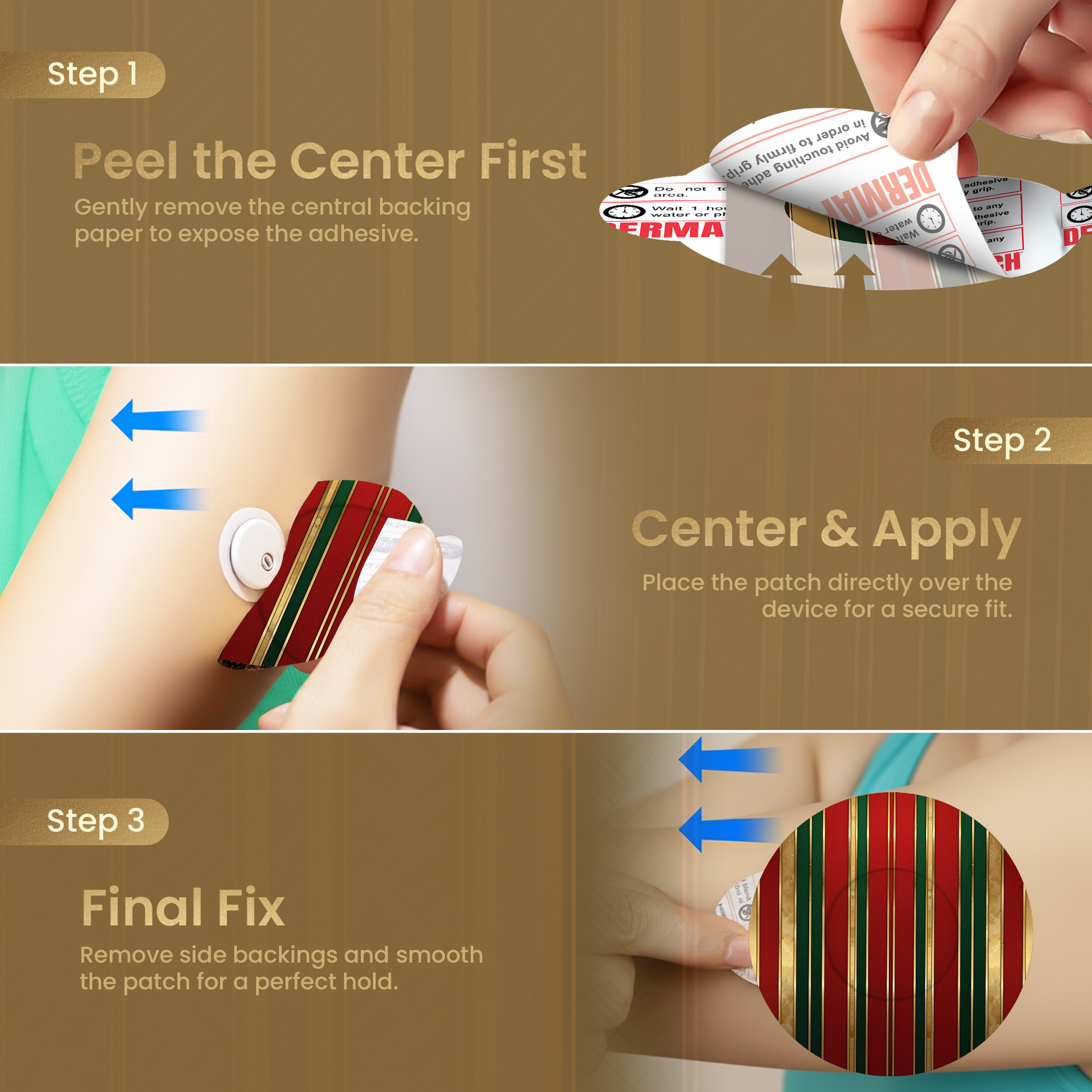 DermaPatch® Luxury Fashion CGM Sensor Covers – Waterproof Adhesive Patches for Libre 3, Libre 2 & Dexcom G7/G6 (No Glue Center, 14-Day Hold) - 20 Pack